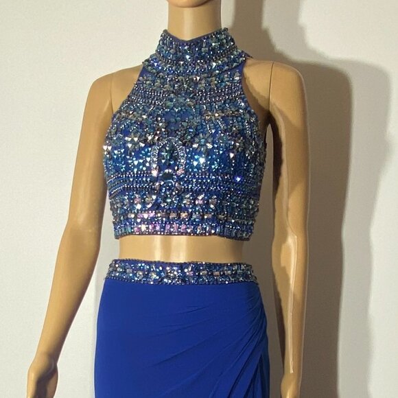 Sherri Hill 2 Piece Royal Blue Beaded Prom Dress Size 4 - Picture 2 of 13